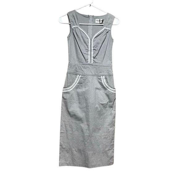 Bettie Page Dresses & Skirts - Bettie Page Las Vegas Gray Polka Dot Wiggle Pencil Dress XS Pinup Rockabilly